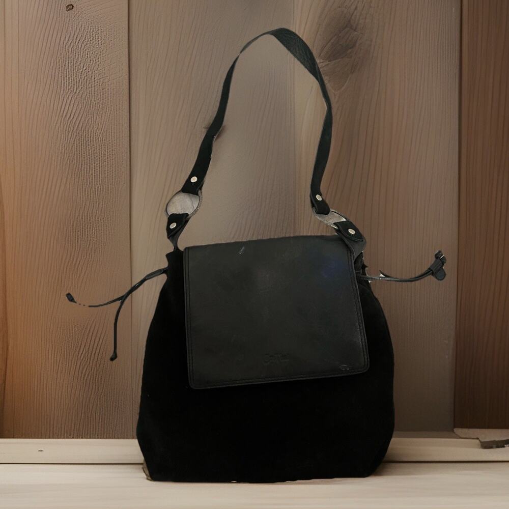 Coro Vesi Shoulder bag Black Italian Leather Brass Hardware Drawstring Flap